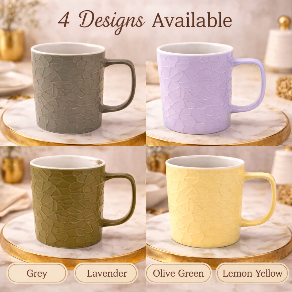 Cuire Stone Texture Olive Green Ceramic Coffee Mug | Mug for Him & Her | Perfect for Gifting | 350ml (Set of 1)