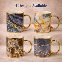 Cuire Deep Blue and Golden Veins Design Ceramic Coffee Mug | Mug for Him & Her | Perfect for Gifting | 340ml (Set of 1)