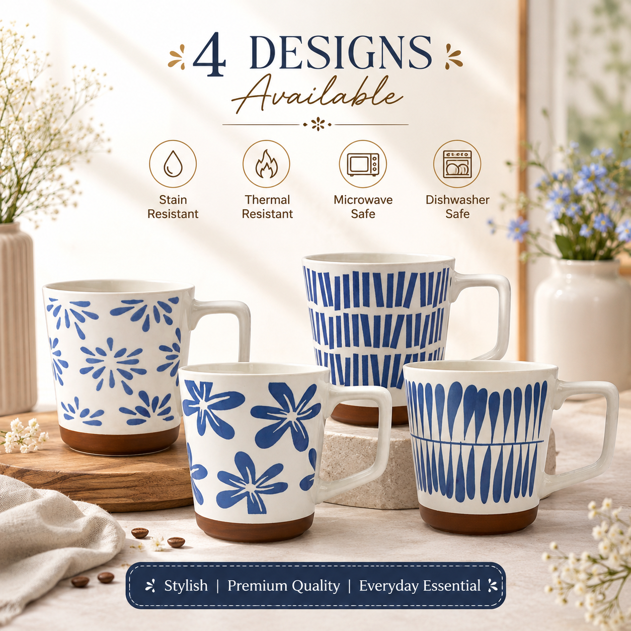 Cuire Blue Large Print Ceramic Coffee Mug | Mug for Him & Her | Perfect for Gifting | 450ml (Set of 1)