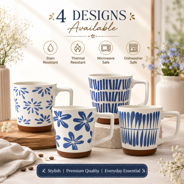 Cuire Blue Large Print Ceramic Coffee Mug | Mug for Him & Her | Perfect for Gifting | 450ml (Set of 1)