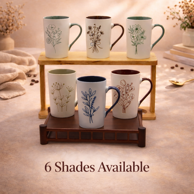 Cuire Mauve Coloured Floral Embossed Ceramic Coffee Mug | Mug for Him & Her | Perfect for Gifting | 320ml (Set of 1)