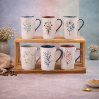 Cuire Beige Coloured Floral Embossed Ceramic Coffee Mug | Mug for Him & Her | Perfect for Gifting | 320ml (Set of 1)