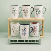 Cuire Grey Coloured Floral Embossed Ceramic Coffee Mug | Mug for Him & Her | Perfect for Gifting | 320ml (Set of 1)