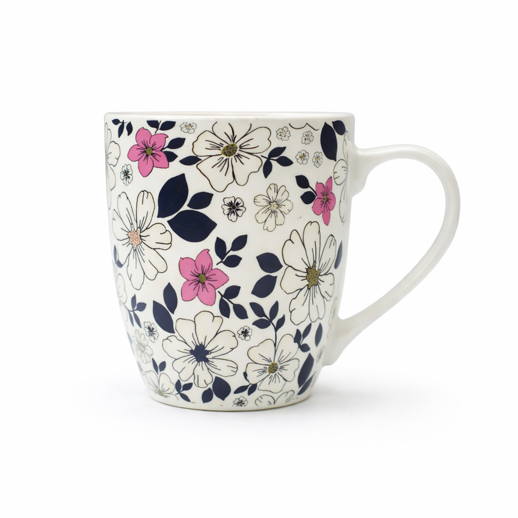 Cuire Black & White Floral Ceramic Coffee Mug | Mug for Him & Her | Perfect for Gifting | 350ml (Set of 1)