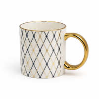 Cuire Blue and Golden Diamond Pattern Ceramic Coffee Mug | Mug for Him & Her | Perfect for Gifting | 340ml (Set of 1))