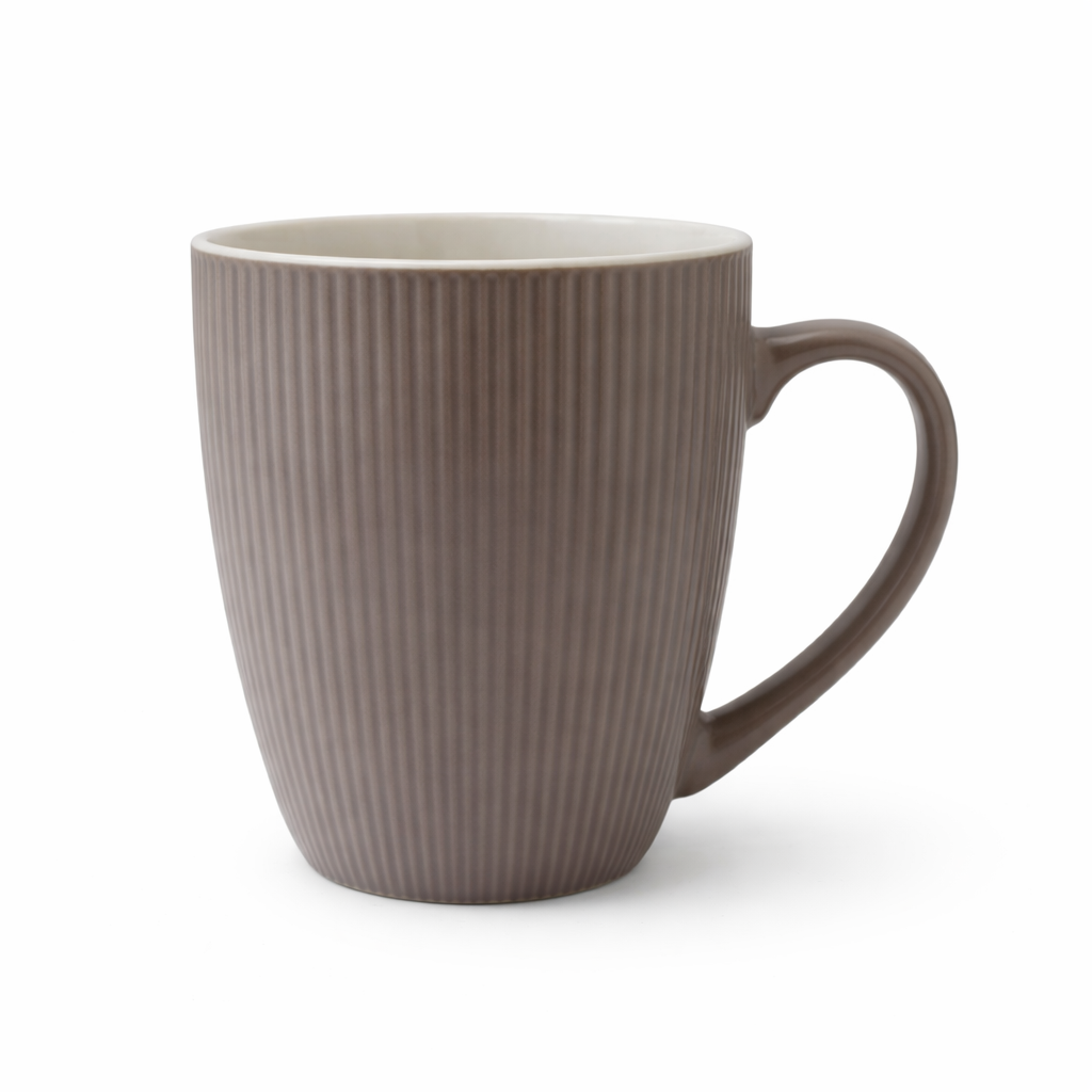 Cuire Grey Ribbed Ceramic Coffee Mug | Mug for Him & Her | Perfect for Gifting | 370ml (Set of 1)