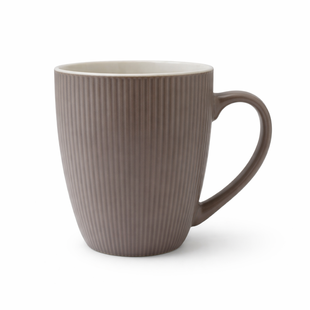 Cuire Grey Ribbed Ceramic Coffee Mug | Mug for Him & Her | Perfect for Gifting | 370ml (Set of 1)