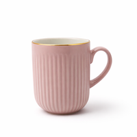 Cuire Light Pink Golden Line RIbbed Ceramic Coffee Mug | Mug for Him & Her | Perfect for Gifting | 350ml (Set of 1)