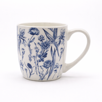 Cuire Floral Blue & White Ceramic Coffee Mug | Mug for Him & Her | Perfect for Gifting | 580ml (Set of 1)