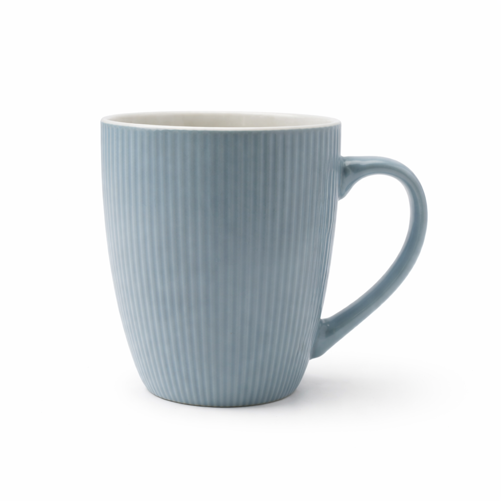 Cuire Light Blue Ribbed Ceramic Coffee Mug | Mug for Him & Her | Perfect for Gifting | 370ml (Set of 1)