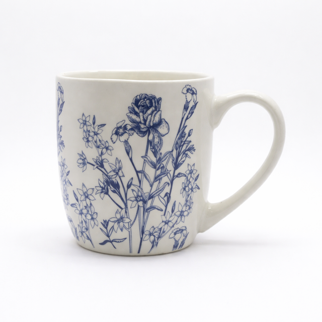 Cuire Floral Blue & White Ceramic Coffee Mug | Mug for Him & Her | Perfect for Gifting | 580ml (Set of 1)