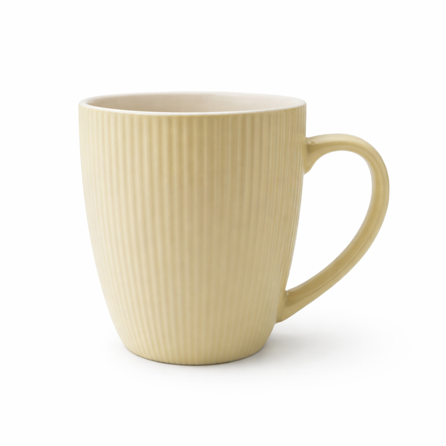 Cuire Pastel Yellow Ribbed Ceramic Coffee Mug | Mug for Him & Her | Perfect for Gifting | 370ml (Set of 1)