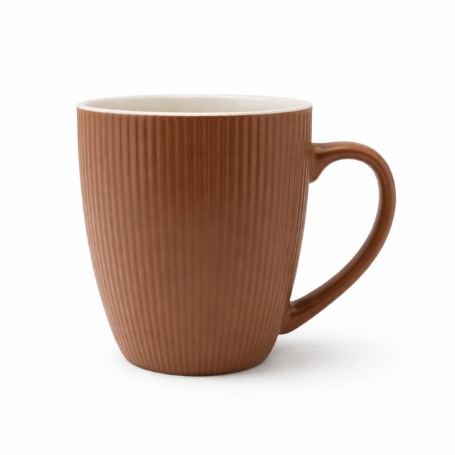 Cuire Brown Ribbed Ceramic Coffee Mug | Mug for Him & Her | Perfect for Gifting | 370ml (Set of 1)