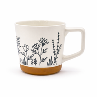 Cuire Floral Embossed Black & White Ceramic Coffee Mug with Brown Base | Mug for Him & Her | Perfect for Gifting | 450ml (Set of 1)