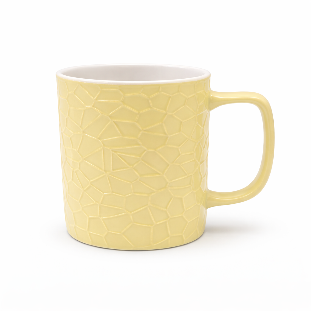 Cuire Stone Texture Pastel Yellow Ceramic Coffee Mug | Mug for Him & Her | Perfect for Gifting | 350ml (Set of 1)