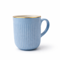 Cuire Light Blue Golden Line RIbbed Ceramic Coffee Mug | Mug for Him & Her | Perfect for Gifting | 350ml (Set of 1)