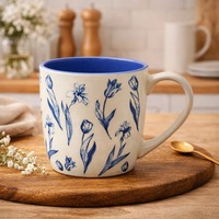 Cuire Floral Blue & White Ceramic Coffee Mug | Mug for Him & Her | Perfect for Gifting | 580ml (Set of 1)