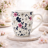 Cuire Black & White Floral Ceramic Coffee Mug | Mug for Him & Her | Perfect for Gifting | 350ml (Set of 1)