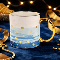 Cuire Blue and Golden Dotted Ceramic Coffee Mug | Mug for Him & Her | Perfect for Gifting | 340ml (Set of 1)