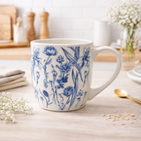 Cuire Floral Blue & White Ceramic Coffee Mug | Mug for Him & Her | Perfect for Gifting | 580ml (Set of 1)