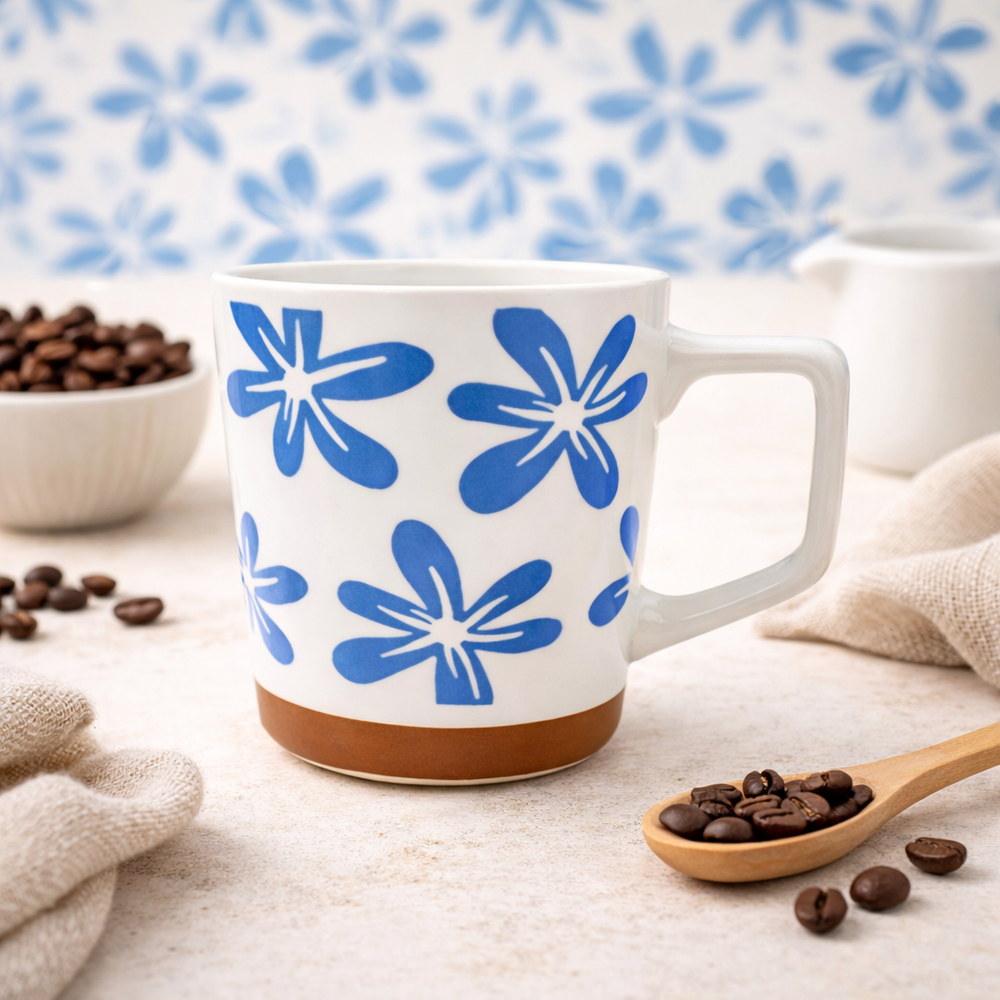 Cuire Blue Large Print Ceramic Coffee Mug | Mug for Him & Her | Perfect for Gifting | 450ml (Set of 1)