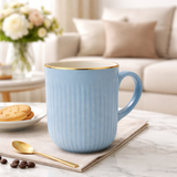 Cuire Light Blue Golden Line RIbbed Ceramic Coffee Mug | Mug for Him & Her | Perfect for Gifting | 350ml (Set of 1)