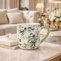 Cuire Green Floral Ceramic Coffee Mug | Mug for Him & Her | Perfect for Gifting | 450ml (Set of 1)