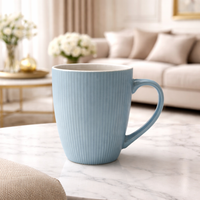 Cuire Light Blue Ribbed Ceramic Coffee Mug | Mug for Him & Her | Perfect for Gifting | 370ml (Set of 1)