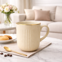 Cuire Light Yellow Golden Line RIbbed Ceramic Coffee Mug | Mug for Him & Her | Perfect for Gifting | 350ml (Set of 1)