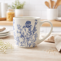 Cuire Floral Blue & White Ceramic Coffee Mug | Mug for Him & Her | Perfect for Gifting | 580ml (Set of 1)