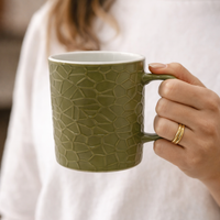 Cuire Stone Texture Olive Green Ceramic Coffee Mug | Mug for Him & Her | Perfect for Gifting | 350ml (Set of 1)