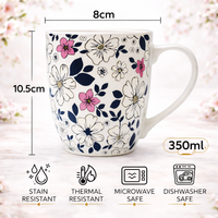 Cuire Black & White Floral Ceramic Coffee Mug | Mug for Him & Her | Perfect for Gifting | 350ml (Set of 1)