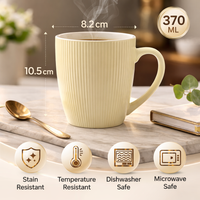 Cuire Pastel Yellow Ribbed Ceramic Coffee Mug | Mug for Him & Her | Perfect for Gifting | 370ml (Set of 1)