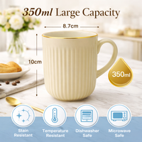 Cuire Light Yellow Golden Line RIbbed Ceramic Coffee Mug | Mug for Him & Her | Perfect for Gifting | 350ml (Set of 1)