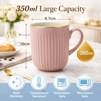 Cuire Light Pink Golden Line RIbbed Ceramic Coffee Mug | Mug for Him & Her | Perfect for Gifting | 350ml (Set of 1)