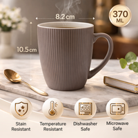 Cuire Grey Ribbed Ceramic Coffee Mug | Mug for Him & Her | Perfect for Gifting | 370ml (Set of 1)