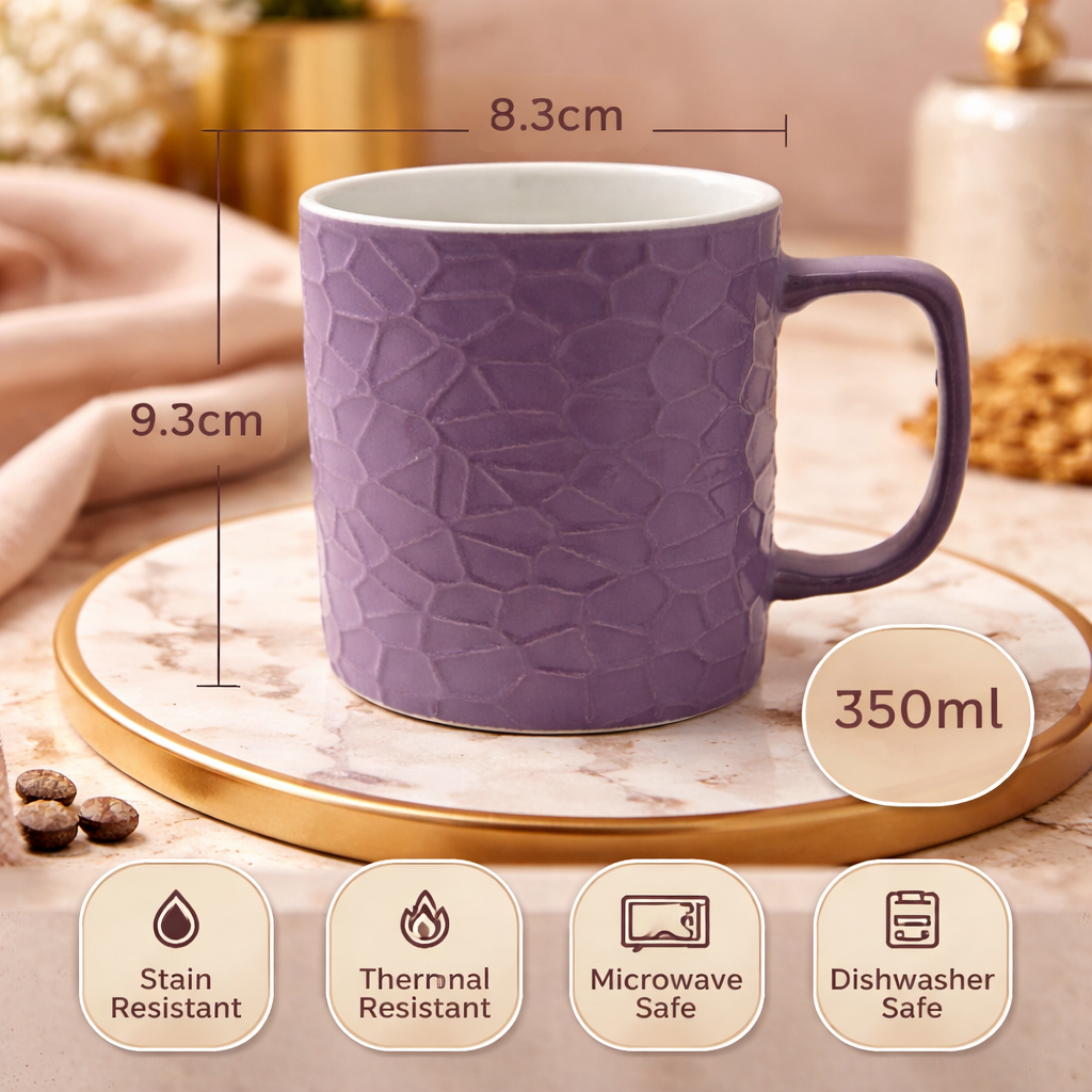 Cuire Stone Texture Lavender Ceramic Coffee Mug | Mug for Him & Her | Perfect for Gifting | 350ml (Set of 1)