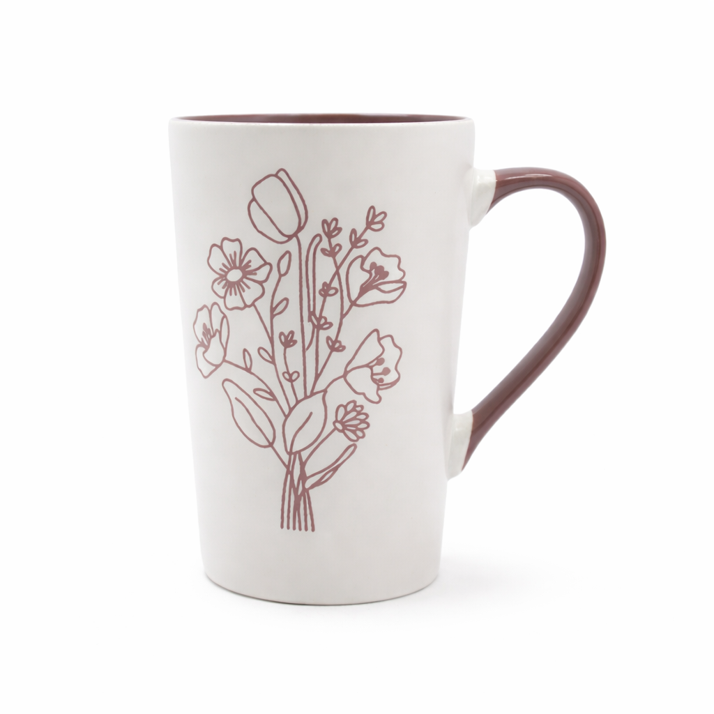 Cuire Mauve Coloured Floral Embossed Ceramic Coffee Mug | Mug for Him & Her | Perfect for Gifting | 320ml (Set of 1)