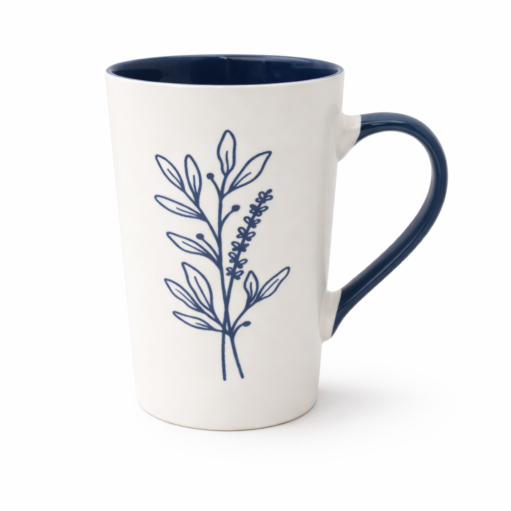 Cuire Blue Coloured Floral Embossed Ceramic Coffee Mug | Mug for Him & Her | Perfect for Gifting | 320ml (Set of 1)