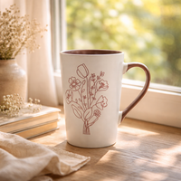 Cuire Mauve Coloured Floral Embossed Ceramic Coffee Mug | Mug for Him & Her | Perfect for Gifting | 320ml (Set of 1)