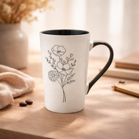 Cuire Grey Coloured Floral Embossed Ceramic Coffee Mug | Mug for Him & Her | Perfect for Gifting | 320ml (Set of 1)