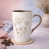 Cuire Beige Coloured Floral Embossed Ceramic Coffee Mug | Mug for Him & Her | Perfect for Gifting | 320ml (Set of 1)