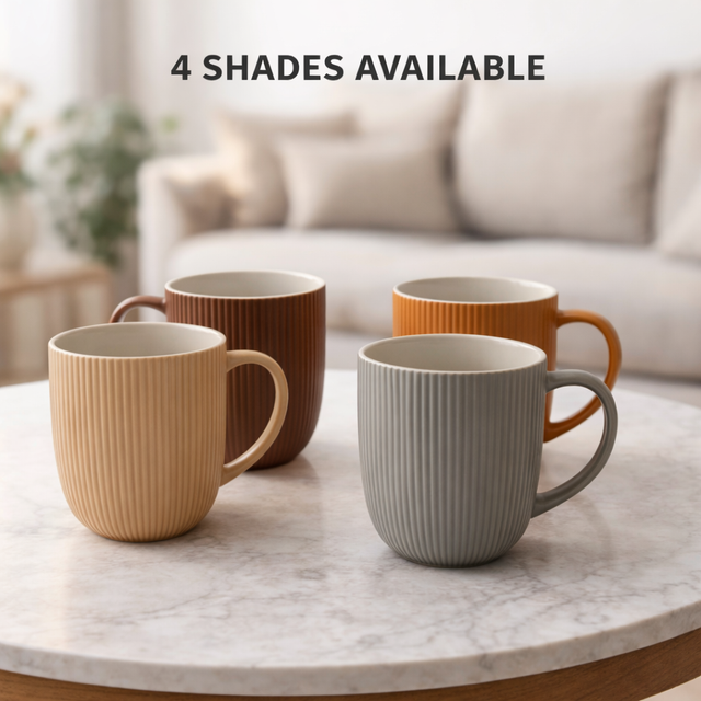 Cuire Solid Colour Ribbed Ceramic Coffee Mug | Mug for Him & Her | Perfect for Gifting | 350ml (Set of 1)