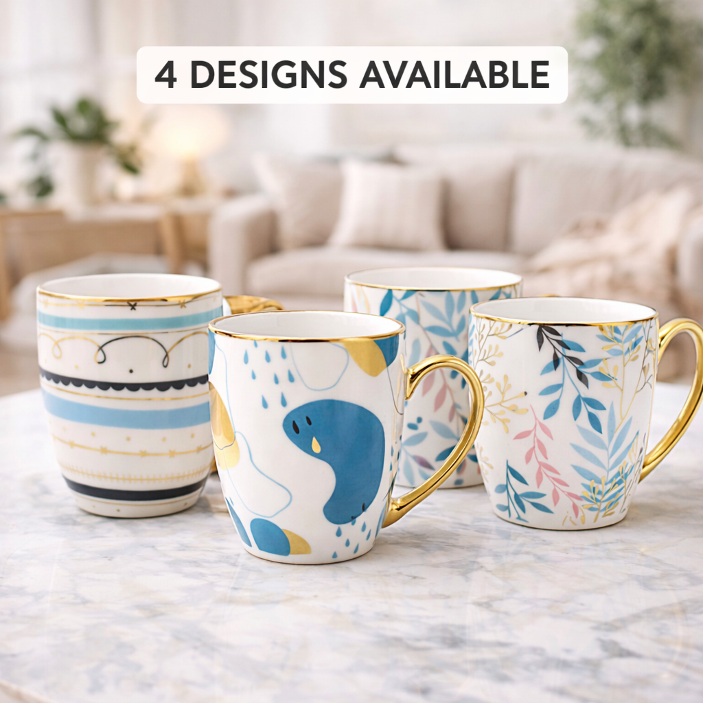 Cuire Golden Designer Ceramic Coffee Mug | Mug for Him & Her | Perfect for Gifting | 370ml (Set of 1)