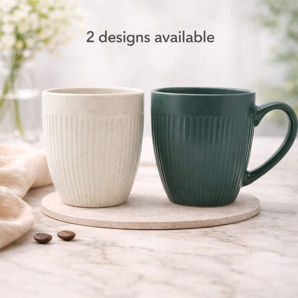 Cuire Ribbed White Coloured Coffee Mug | Mug for Him & Her | Perfect for Gifting | 510ml (Set of 1)