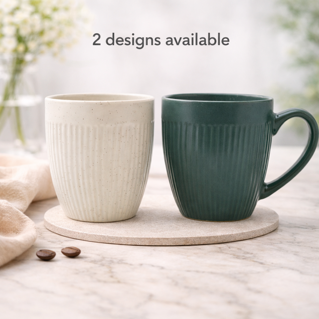 Cuire Ribbed White Coloured Coffee Mug | Mug for Him & Her | Perfect for Gifting | 510ml (Set of 1)