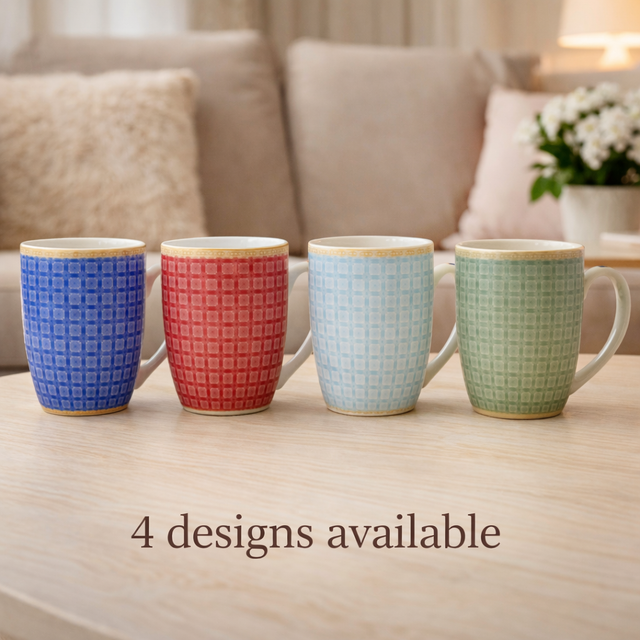 Cuire Light Blue Geometric Pattern Ceramic Coffee Mug | Mug for Him & Her | Perfect for Gifting | 370ml (Set of 1)