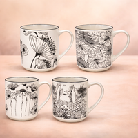 Cuire Floral Black & White Ceramic Coffee Mug | Mug for Him & Her | Perfect for Gifting | 350ml (Set of 1)