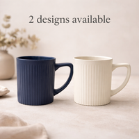 Cuire Ribbed White Ceramic Coffee Mug | Mug for Him & Her | Perfect for Gifting | 340ml (Set of 1)