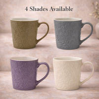 Cuire Floral Embossed Grey Ceramic Coffee Mug | Mug for Him & Her | Perfect for Gifting | 520ml (Set of 1)